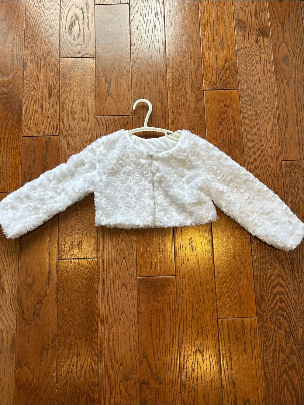 White Floral Faux Fur Bolero Jacket